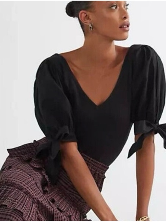 Anthropologie Tops - Maeve Anthropologie Puff Sleeve Tied Top, Black, Size Small